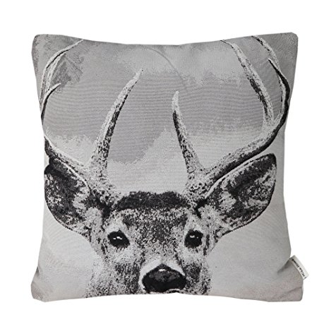 Mika Home Jacquard Deer Animal Style Throw Pillow Cases Seat Cushion Covers for 18X18(Grey, Cream, Black, Square, 1 Pillowcase)