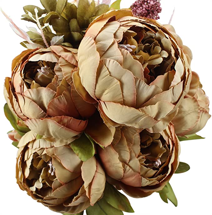 Duovlo Fake Flowers Vintage Artificial Peony Silk Flowers Wedding Home Decoration,Pack of 1 (Coffee)