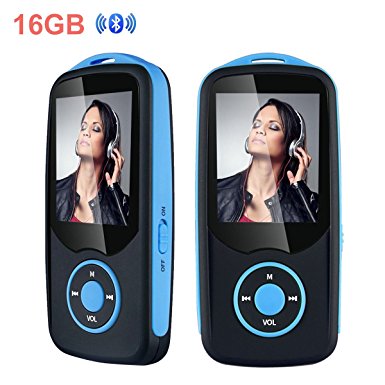 Mp3 Player with Bluetooth 16GB Sport Music Player Support up to 64GB Blue by OIKA