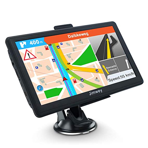 SAT NAV 8GB Latest 2019 Maps GPS Navigation System, Jimwey 7 Inch Car Truck Lorry Satellite Navigator Device, UK & Full Europe Map with Lifetime Free Update, with Post Code Search Speed Camera Alert