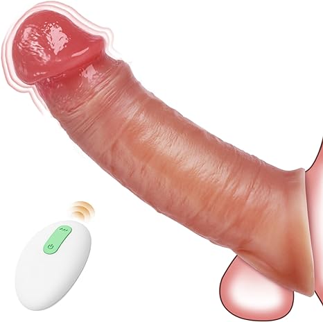 Penis Sleeve Cock Sleeve Vibrator, Penis Extender Dildo with Cock Ring, Penis Extension 10 Vibrating Modes with Remote Control, Penis Ring to Enlarge Ultra Realistic Adult Sex Toy for Men Couples