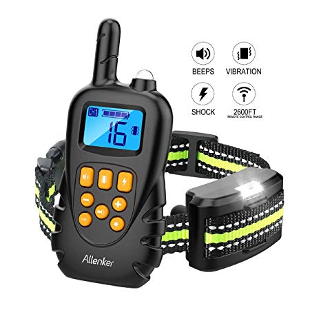 Dog Training Collar - Rechargeable Dog shock Collar With Remote W/3 training modes: Beep Vibration Static Shock - 0~16 Vibration Shock Levels - 2600Ft Remote Range 100% Waterproof Training Collar