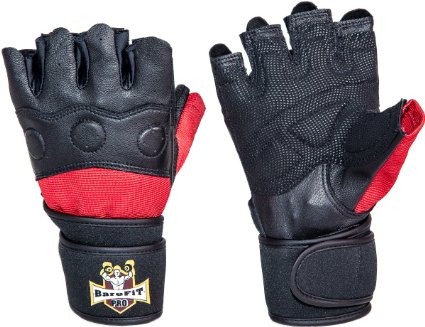 Weight Lifting Leather Black and Red Gloves - With Neoprene Wrist Support For Gym Workout Crossfit Weightlifting Fitness and Cross Training - For Men and Women - Barefitpro Premium Quality Gear - Warranty