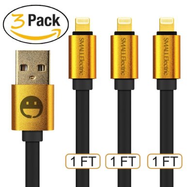 Smallelectric 3-pack Short iPhone Cables 1FT (12 Inches) Alloy 8pin Lightning Cable Short Sync USB Cord Charger for iphone SE / 6 / 6s plus / 6 plus / 5s 5c 5 / iPad Mini / iPad Air / iPod .