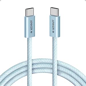 Anker Zolo USB C to USB C Cable, Braided and Dirt-Free Type C Fast Charging Cable, Slim Connector, for iPhone 16 Series, MacBook (240W) (Blue, 6ft)