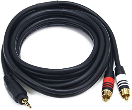 Monoprice 6ft Premium 3.5mm Stereo Male to 2RCA Male 22AWG Cable (Gold Plated) - Black