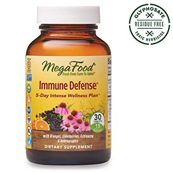 MegaFood, Immune Defense, Supports Immune and Cellular Health, 5-Day Intense Wellness Supplement, Gluten Free, Vegan, 30 Tablets (15 Servings)