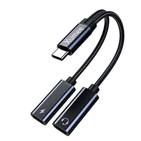 USB C Splitter, Xumee Dual USB C Headphones and Charger Adapter, 2-in-1 Hi-Res DAC Audio and Fast Charging Dongle Cable Compatible with Pixel 4 3 XL, Galaxy S21 Ultra 5G S20 S20  Plus Note 20 (Black)