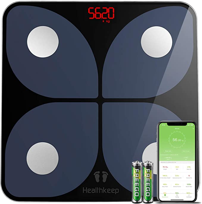 Scales for Body Weight, Weight Scales, Digital Bathroom Scales，Smart Bluetooth Body Fat BMI Scale, Weighing Scale Tracks 13 Key Fitness Composition Monitor, 400lbs, Black, 11.24x11.24inch