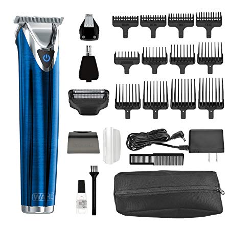 Wahl Clipper Stainless Steel Lithium Ion Plus Beard Trimmer Kit Blue No.9864B Cordless Rechargeable Men's Grooming Kit for Haircuts and Beard Trimming