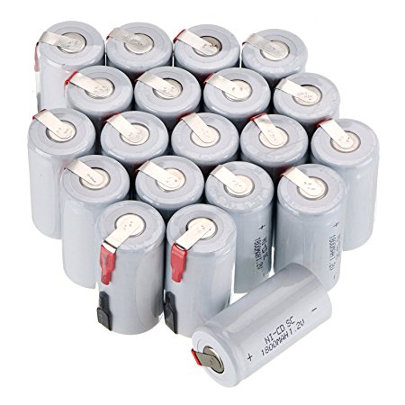 WindMax® US SELLER 20 PCS 1.2V White Color 1800mAh Ni-Cd NiCd Rechargeable Battery Batteries Sub C SC with Tabs