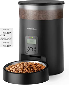 Automatic Cat Feeder, Meowant 4L Timed Pet Dry Food Dispenser with Stainless Steel Bowl, Anti-Clog Design Pet Feeder with Dual Power Supply, 4 Meals for Cats Dogs Small Animals, Removable for Cleaning