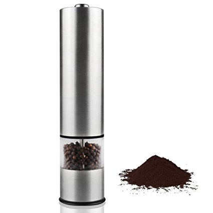 Pepper and Salt Mill,Airsspu Stainless Steel Battery Operated Adjustable Grinder Mill Better with New Modern Design easy to use and capacious