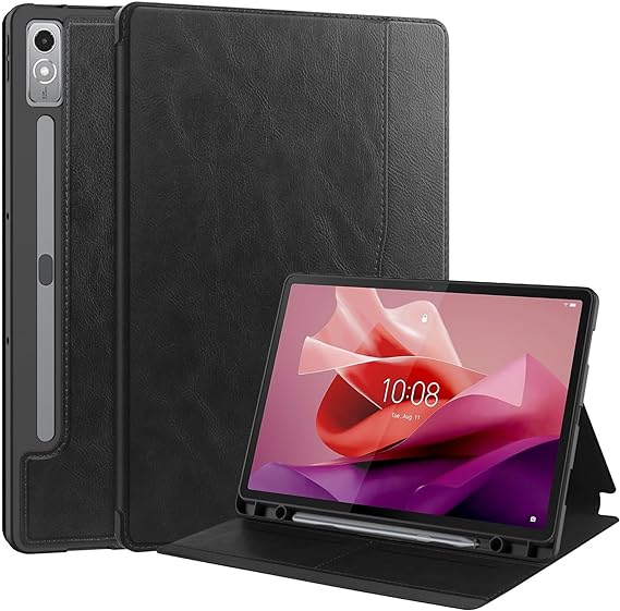 DWaybox Case for Lenovo Tab P12/Lenovo Xiaoxin Pad Pro 12.7 inch TB370FU, Soft TPU Back Cover, Magnetic Standing Folio Smart Protective Shell with Card Slot & Pencil Slot -Black