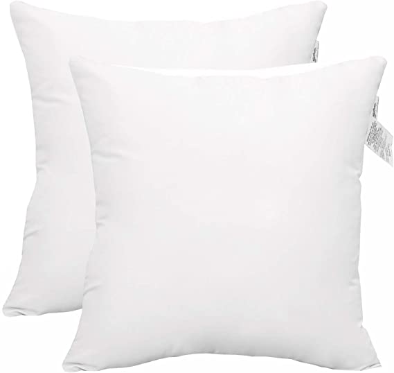 ACCENTHOME Cushion Inner Pads (Pack of 2) 16" x 16" Throw Pillow Inserts | Hypoallergenic Square Cushion Fillers - Hollowfiber Pillow Sham Stuffer (40 x 40 cm, White)