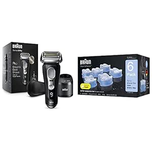 Braun Electric Razor, Waterproof Foil Shaver for Men, Series 9 Pro 9460cc, Wet & Dry Shave, With ProLift Beard Trimmer for Grooming with Clean & Renew Refill Cartridges, 6 Count, Pack of 1