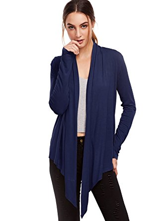 Romwe Women's Loose Cardigan Open Front Long Sleeve Tops Outwear