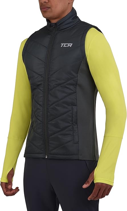 TCA Men's Excel Runner Walking Hiking Lightweight Full Zip Sleveless Puffer Padded Vest with Zipper Pockets