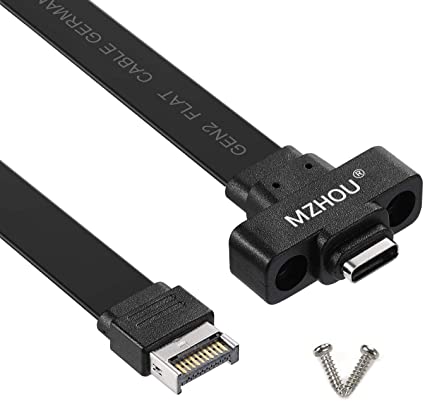 MZHOU USB 3.1 Type C Front Panel Header Extension Cable 61 cm, USB 3.1 Type E to USB 3.1 Type C Cable,Gen 2 10 Gbps Internal Adapter Cable,with Mount Screw (24 in)