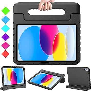 BMOUO Kids Case for iPad 10th Generation 10.9" 2022, iPad 10th Case for Kids, Shockproof Light Weight Covertible Handle Stand 10.9 inch iPad 10th Gen Case for Kids Toddlers Boys, Black