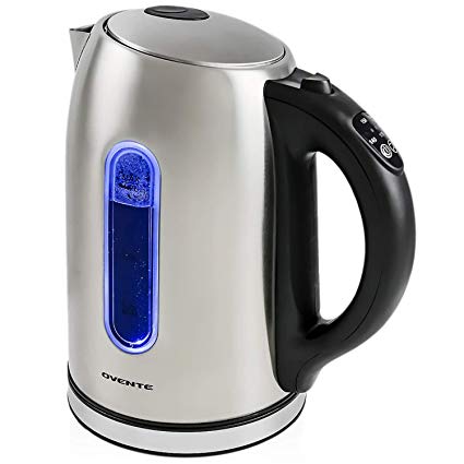 Ovente KS890S Electric Kettle, 1.7L, Cordless, 1100W, BPA-Free, 5 Preset Settings, Auto Shut-Off & Boil-Dry Protection, Silver
