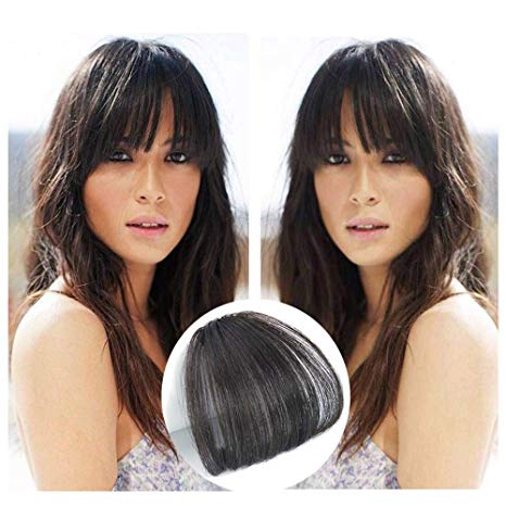 Reysaina Air Fringe Remy Human Hair Pieces Front Clip in Hair Fringe Hair Extensions without Hair Temples #2 Darkest Brown