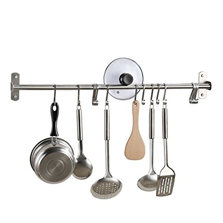 KES Kitchen Rail Rack Wall Mounted Utensil Hanging Rack Brushed Stainless Steel Hanger Hooks for Kitchen Tools, Pot, Towel (15 Sliding Hooks), KUR209S80-2