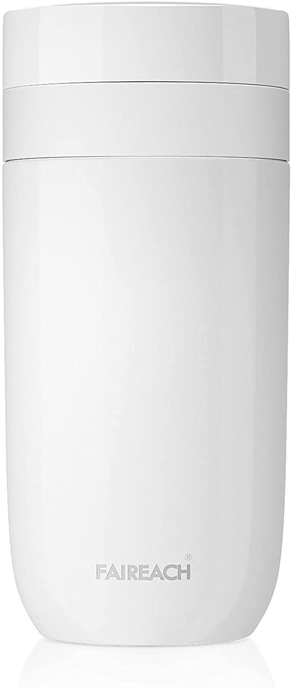 Faireach Insulated Travel Coffee Mug, Thermal Coffee Cups with Lid Spill Proof, Double-Wall Stainless Steel Vacuum Coffee Tumbler for Cold and Hot Water Coffee Tea, 355ml/12oz, White