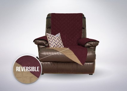 The Original SOFA SHIELD Reversible Furniture Protector Features Elastic Strap Recliner BurgundyTan