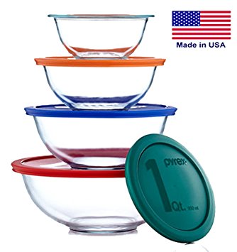 Pyrex 8 Piece Ribbed Bowl Set Including Locking Lids (Clear)