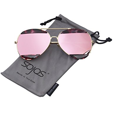 SojoS Metal Frame Double Color Flash Mirrored Aviator Womens Sunglasses SJ1032