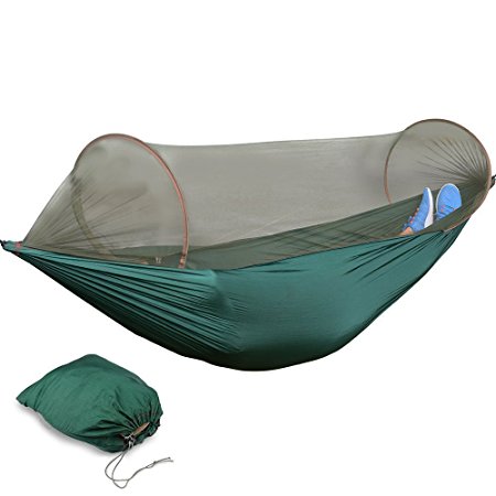 WOVTE Outdoor Camping Hammock with Mosquito Net Portable Folding Parachute Nylon Fabric Double Jungle Hammock Tent, Ultralight & Quality Comfort for Backpacking, Hiking, Outdoors, Camping and Travel