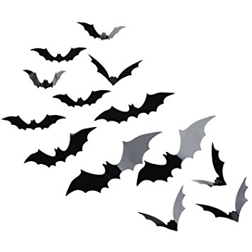 Pangda 60 Pieces 3D Bats Wall Sticker Black PVC Bats Wall Decal Halloween Party Decor Home Window Decoration, 4 Sizes