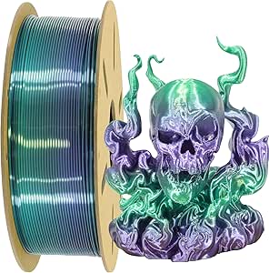 TTYT3D Silk Purple Color Change to Green PLA Filament 2 Color Change PLA, 1.75mm 1Kg Purple Transfer Green Silk 3D Printing Filament, Widely Fit 3D Printer, 2 Color Change Silk PLA Purple to Green