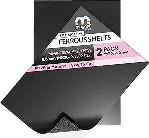 Self Adhesive Rubber Steel Ferrite, 0.5mm Thick Ferrous Sheet/Roll Magnetic Movement Tray (2 x A4 Sheet (297 x 210mm))