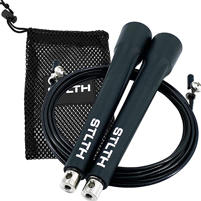 STLTH Speed Jump Rope, Single Bearing for High Speed Skipping, Adjustable Speed Rope for Adults Fitness, Exercise, Training, Boxing, MMA, Crossfit (Free Mesh Bag and Spare Parts Included)