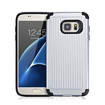 S7 Case, Guoer (Stripe Series) Anti-Shock Bump Proof Drop Protection Protective Armor Case Double-Layer Hybrid Defender Cover for Samsung Galaxy S7 Smart Phone (Silver)