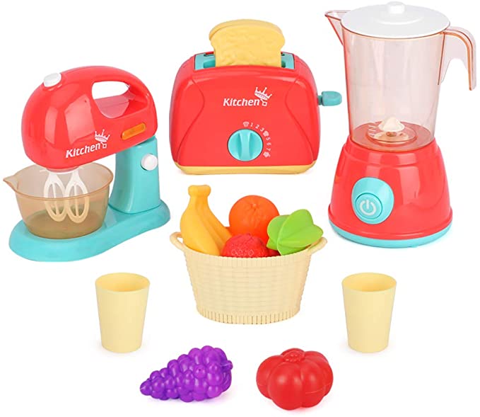 LBLA Kids Kitchen Appliance Toys Pretend Kitchen Play Toy Set,Kids Role Play Toy with Mixer, Blender ,Toaster, Fruits, Bread and Kitchen Accessories for Children