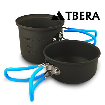 TBERA Camping Backpacking Cookware, Anodized Aluminum, Compact 3 Piece Pot Pan Carry Bag 0.6L