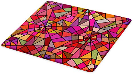 Ambesonne Abstract Cutting Board, Mosaic Style Stained Glass Fractal Colorful Geometric Triangle Forms Image, Decorative Tempered Glass Cutting and Serving Board, Large Size, Red Ruby