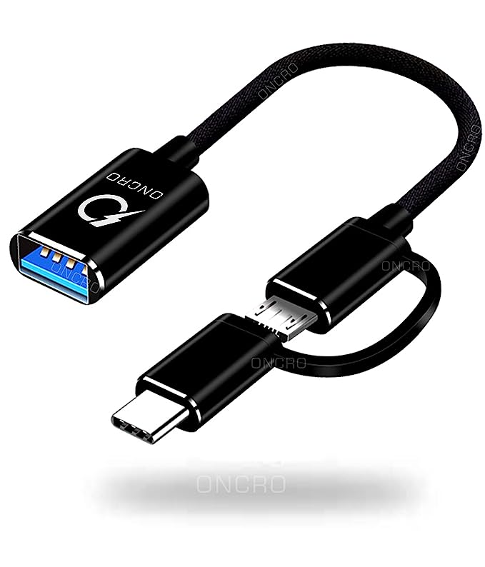 ONCRO® 2 in 1 OTG Adapter Cable Micro USB   USB C to USB 3.0 Female Connector Cable, 0.6ft Short OTG Cable, Compatible Interface Transmission for Android Mobile Phones, pendrive & Tablets