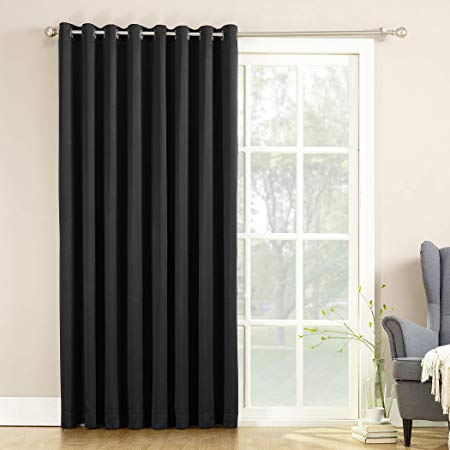 Sun Zero Barrow Extra-Wide Energy Efficient Sliding Patio Door Curtain Panel with Pull Wand, 100" x 84", Black