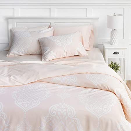 Welhome Cotton Tencel Penfold 3 Piece Duvet Cover Set - Full/Queen Size (Blush) - 88" x 92" - Luxurious - Soft & Smooth - Breathable - Durable -Machine Washable
