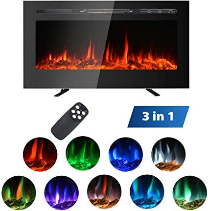 MAXXPRIME 36" Electric Fireplace, Free Standing, Recessed and Wall Mounted Fireplace Insert Heater with Touch Screen Control Panel, Faux Fire Log & Crystal Options, 9 Flamer Color, 750/1500W