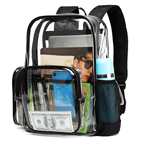 Cambond Clear Backpack, Heavy Duty Transparent Backpacks with Reinforced Straps (Black)