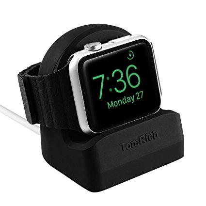 TomRich T50 Apple Watch Stand with Nightstand Mode for Apple Watch Series 1 / Series 2 / 42mm / 38mm Scratch-Free with intergrated Cable Management Slot - Black