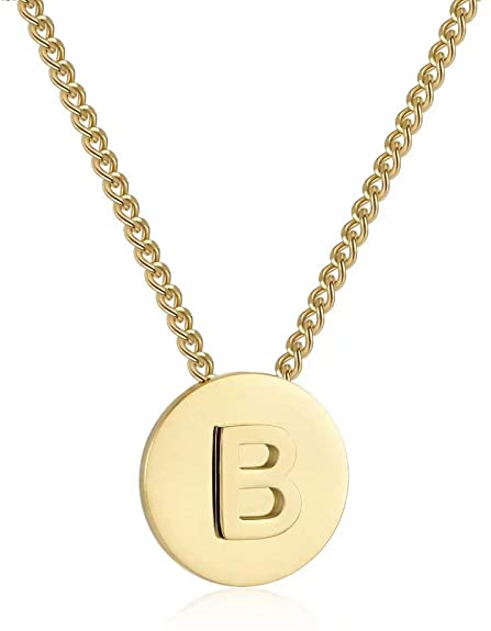 Presentski Initial Necklaces for Women,Gold Letter Necklace Round Disc Engraved Hammered Name Necklace Adjustable Personalized Alphabet Capital Letter Pendant Necklace for Girls