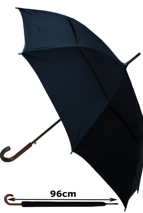 COLLAR AND CUFFS LONDON - Windproof StormProtector Walking Umbrella - Vented Canopy - Highly Engineered to Combat Inversion Damage - Automatic Open - Solid Wood Hook Handle - Strong - Black - Large