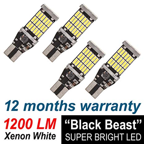 LEDvillage"Black Beast" T15 45SMD 4014 Extremely Bright Error Free 921 912 T15 PX Chipsets LED Bulbs for Backup Reverse Lights, Xenon White (Pack of 4)
