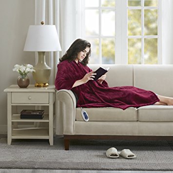 Comfort Spaces - Solid Microlight Heated Snuggle Wrap Blanket – Burgundy - 50x64 inches